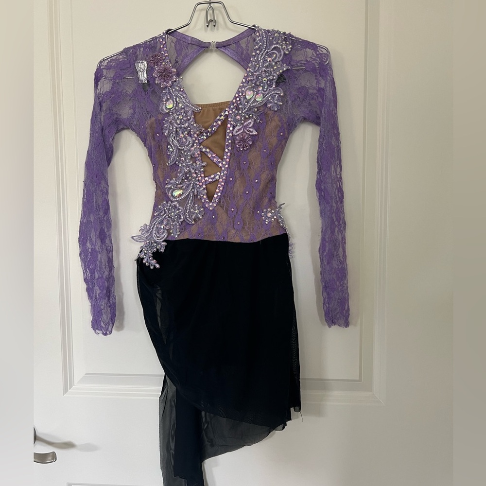 Purple and black one piece dance costume